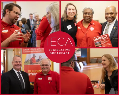 photo collage of county extension council members talking with legislators