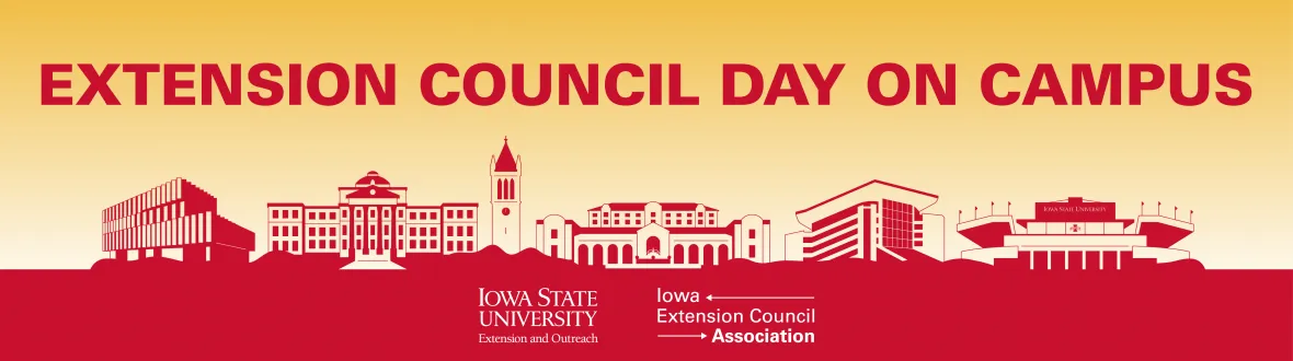 Extension Council Day on Campus with silhouettes of building at Iowa State University