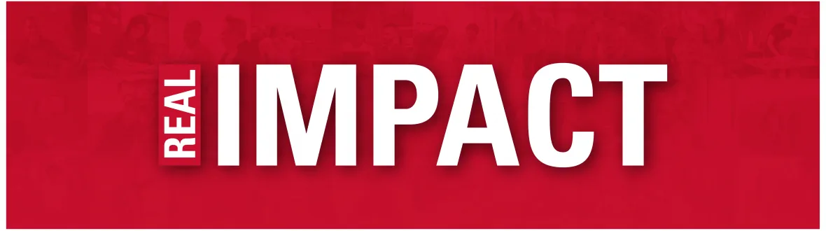 Words "Real Impact" on a red background