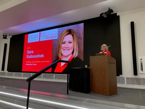 IECA President Sara Kuboushek addresses participants