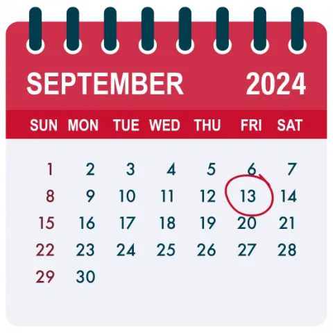 September 2024 calendar page with Friday the 13th circled