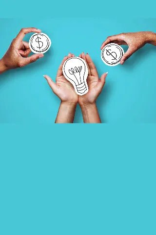Two hands with money moving toward an idea lightbulb