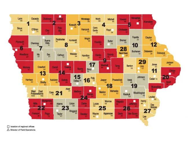 Map of Iowa Extension regions