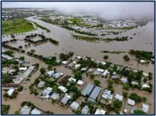 Aerial view of flooded community